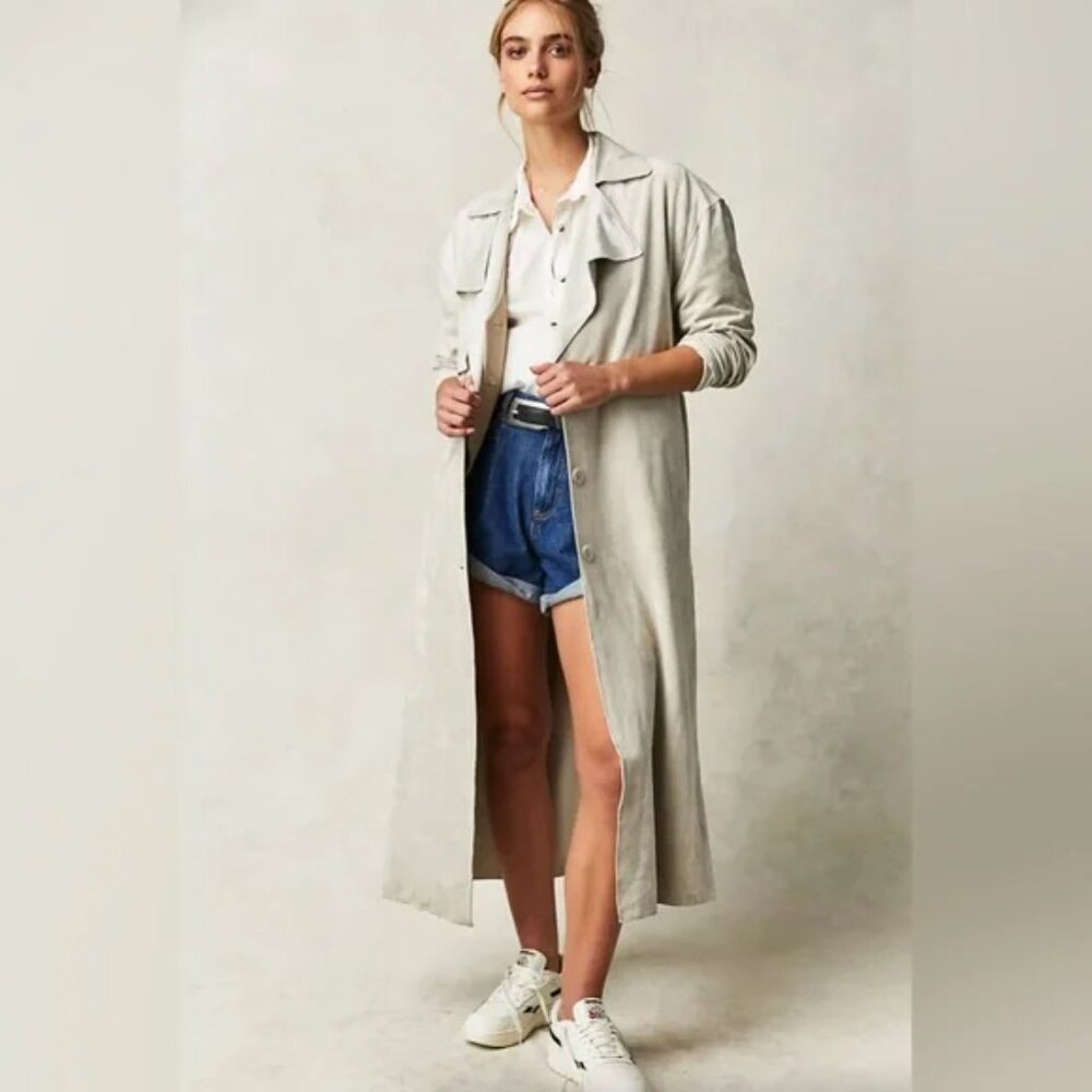 081 Free People X Blank Nyc Vegan Suede Trench Iced Chai Khaki Tan NWT Size XS